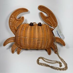 NEW Tommy Bahama Wicker Crab Brown Crossbody Bag Convertible Clutch Novelty
